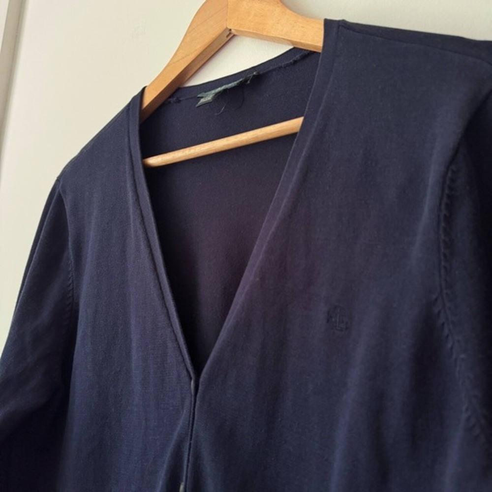 Lauren Ralph Lauren Navy Cardigan L Silk Y2K Preppy Luxury Clean Girl Academia - Picture 3 of 8